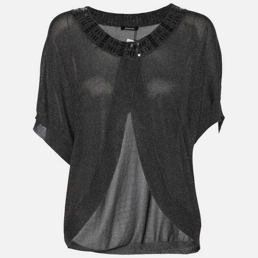 Elena Miro Grey Shimmered Lurex Knit Shrug Top Xl